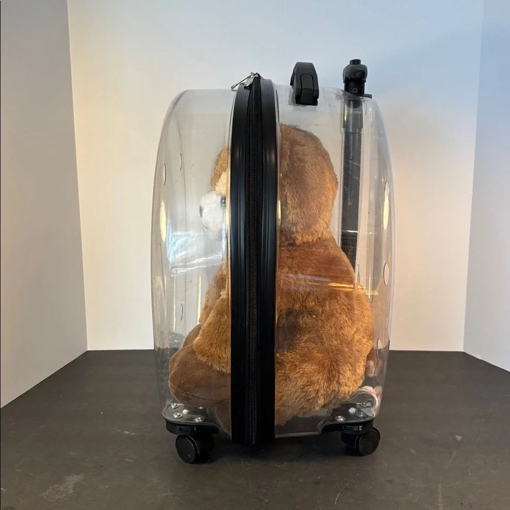 Clear Hard Shell Rolling Pet Carrier 15” Cat Dog Travel Bubble Luggage